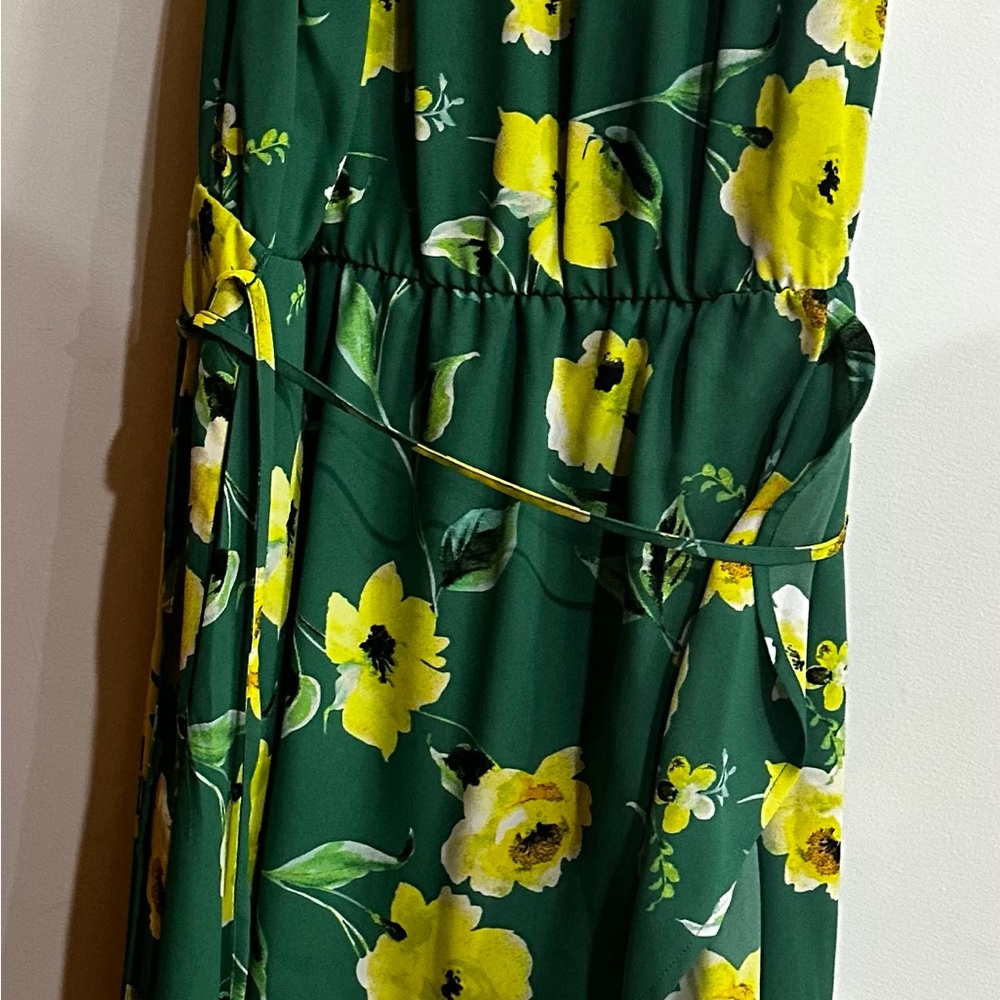 New York & Company Green and Yellow Floral Dress